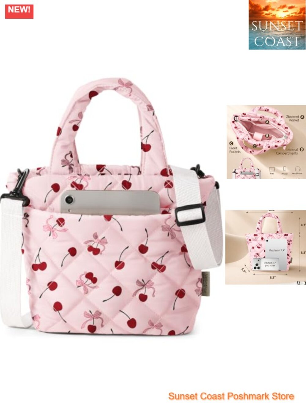 Quilted Puffer Crossbody Tote Bag with Adjustable Strap